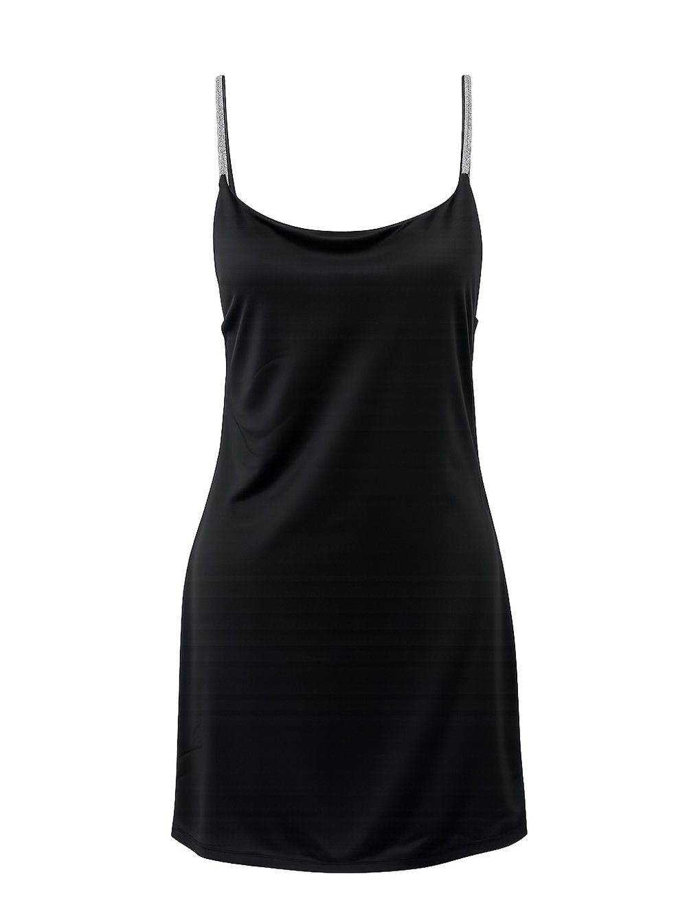 Black Satin Slip Dress Rhinestone Straps Mini Night Out Y2K